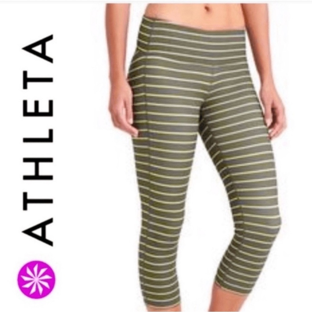 332. Athleta Chaturanga Green Stripe Crop Leggings Small